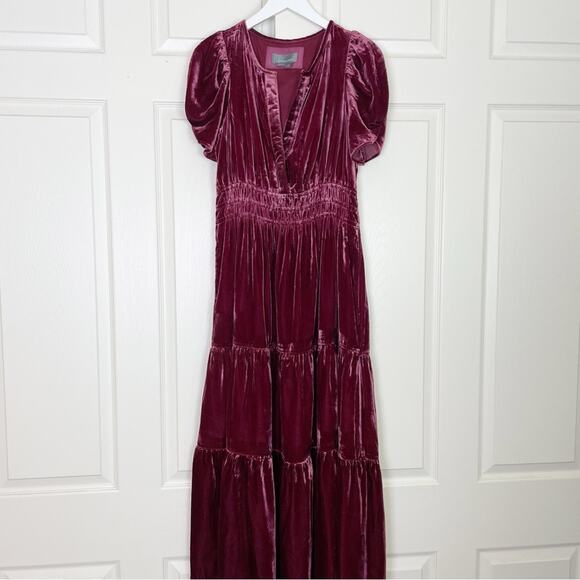 Anthropologie Dresses & Skirts - Anthropologie Somerset Plum Velvet Tiered Maxi Dress Boho Glam Sz M